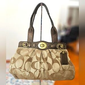 Coach Garnet Signature Satchel with turnlock and magnetic closure